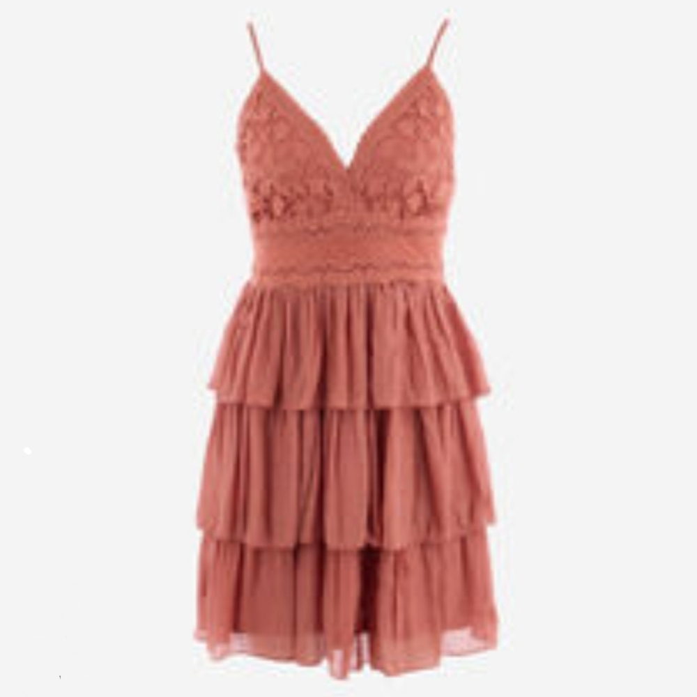 Rebellion Tan Lace Tiered Mini Dress - Picture 13 of 13